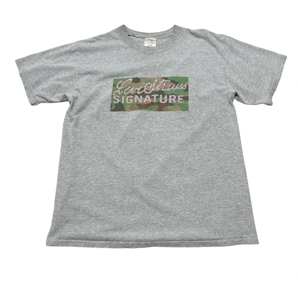 Vintage Y2K Levi's Strauss Men's Double Sided Logo T Shirt Gray Size L 21.5 x 28